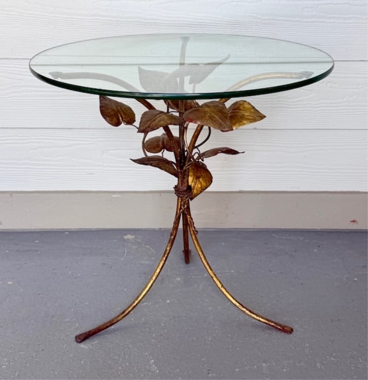 Hollywood Regency Style Gilt Metal Glass Top Table (1 of 10)