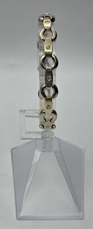 14k Diamond Circle Bar Station Bracelet - 23.66g (1 of 9)