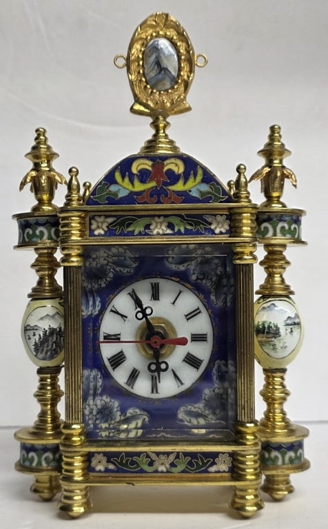 Vintage Chinese Cloisonne and Brass Mantle Clock (1 of 7)