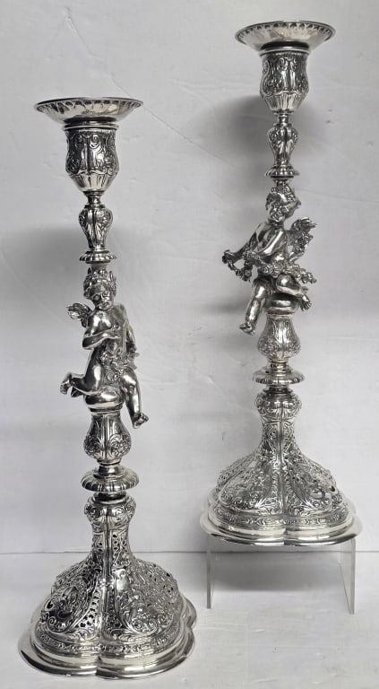 Antique German 800 Silver Candlesticks 34.756oz TW (1 of 15)