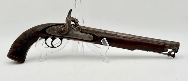 Antique Officer's Percussion Pistol: Antique officer's percussion pistol. Barrel unmarked. In good condition for age with some rust and minor wood imperfections. Approximately 18.5" long. Photos are considered part of the condition and d