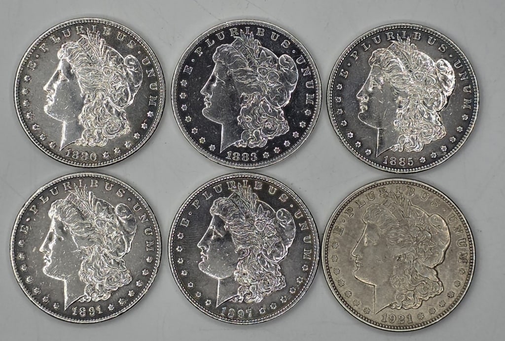 6 Assorted Morgan Silver Dollars - 5.6oz TW (1 of 6)