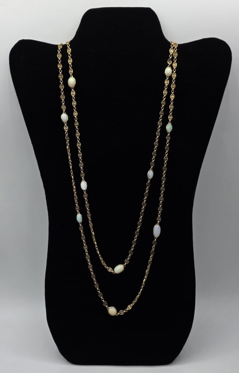 Vintage 21k Long Station Opal Necklace - 37g TW (1 of 4)