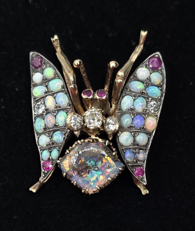 14k Multi Gemstone Butterfly Brooch 15.75g TW (1 of 8)