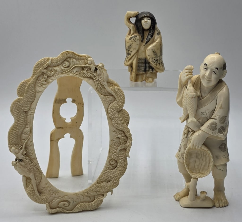 3pc Collection of Carved Okimono Collectibles (1 of 12)