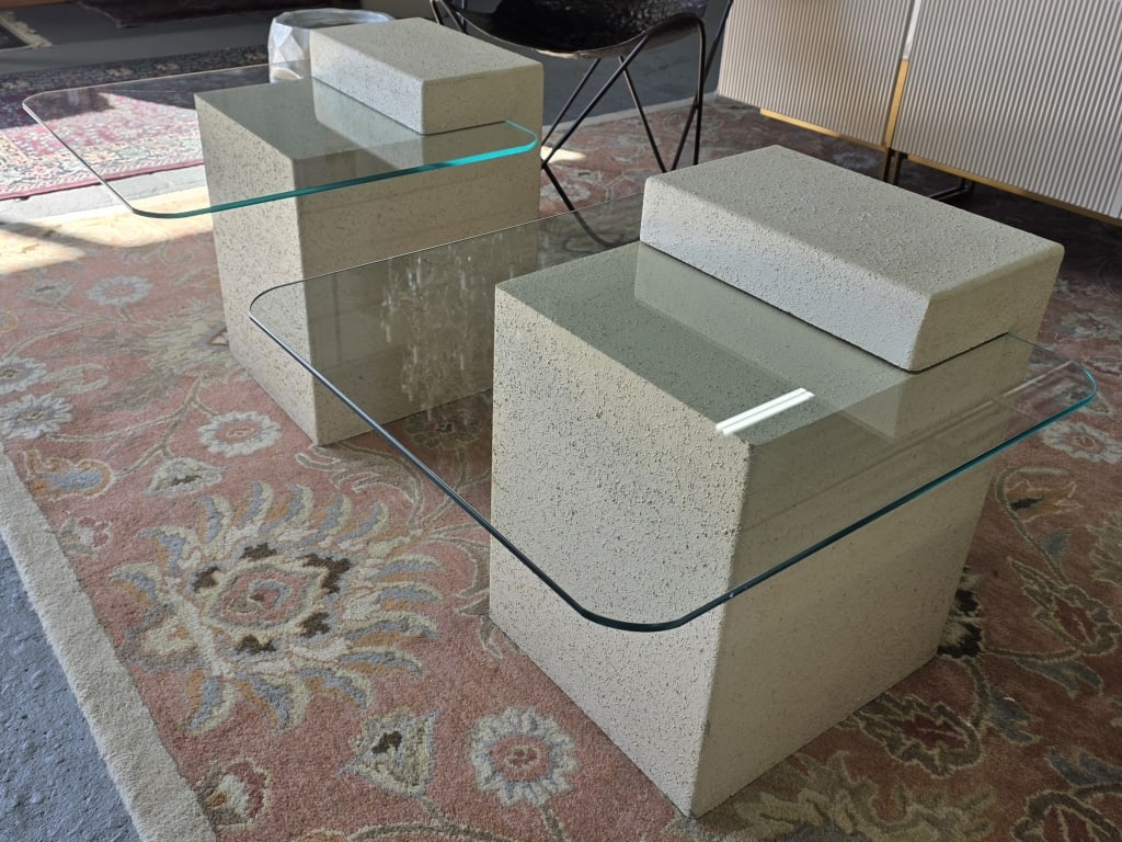 Pair Postmodern Textured Glass Side Tables (1 of 5)