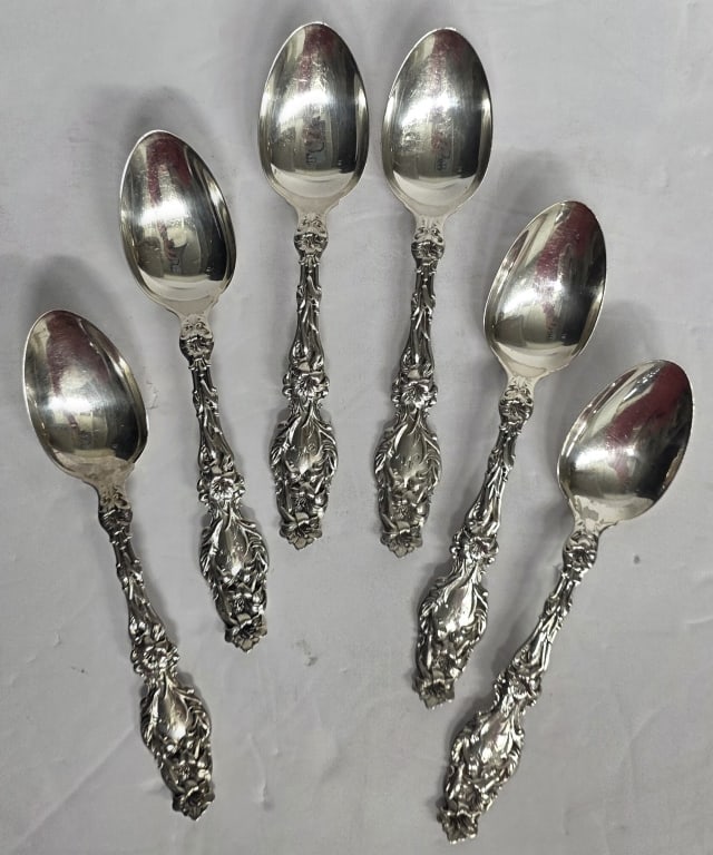 Whiting Mfg. "Lily" Sterling Silver Spoons 5.9oz (1 of 6)