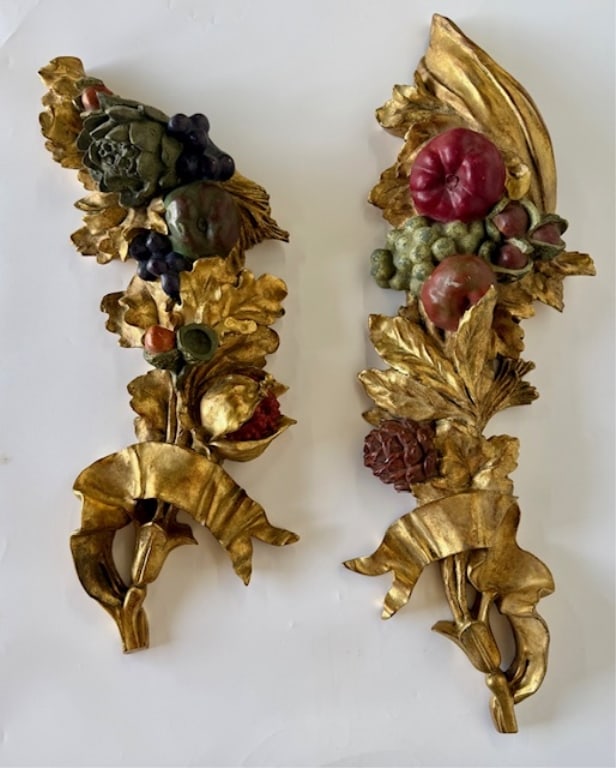 Vintage Gilded Fruit and Ribbon Wall Plaques (1 of 13)
