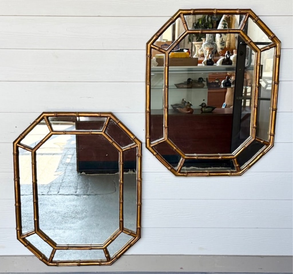 Pair of Giltwood Faux Bamboo Wall Mirrors (1 of 8)