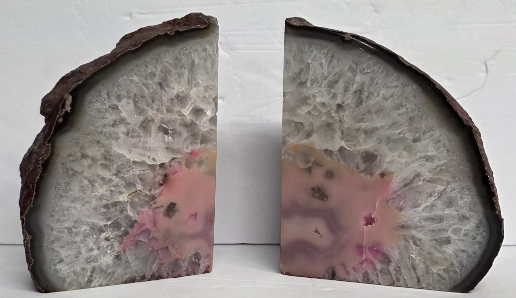 Pair of Pink Dyed Agate Geode Bookends (1 of 7)