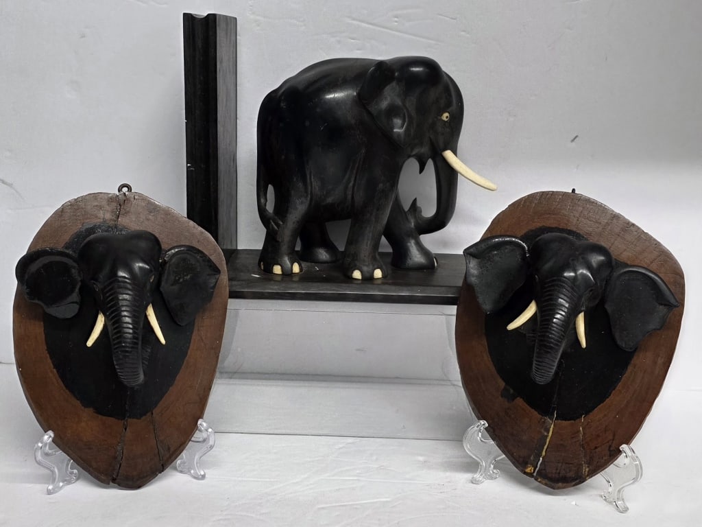 Hand Carved Ebony Wood Elephant Collectibles (1 of 9)