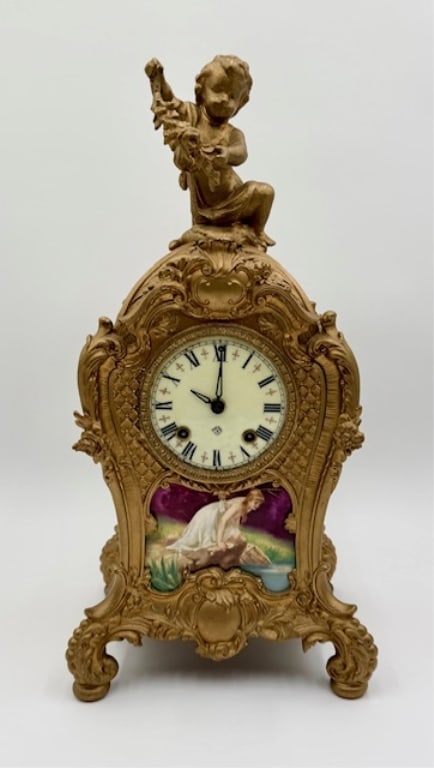 Antique Ansonia Gilt Cast Metal Mantle Clock (1 of 15)