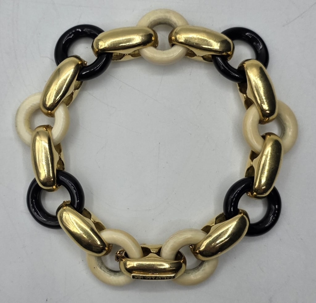 Rare Vtg Tiffany & CO 18kt Bone & Onyx Bracelet - 2