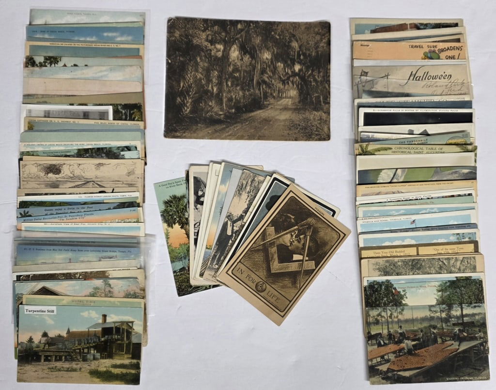 Large Collection of Vintage Postcards: Large collection of vintage postcards. Includes over 80. Some contain writing and messages on backside. Photos are considered part of the condition and description. R