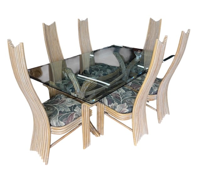 McGuire Style Rattan & Glass Top Dining Set (1 of 20)