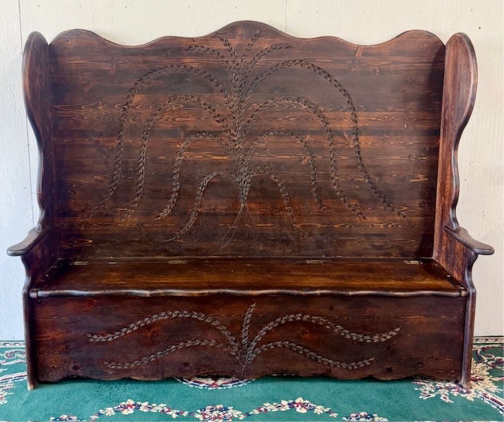 Vintage Pine Wood High Back Settle Bench (1 of 9)