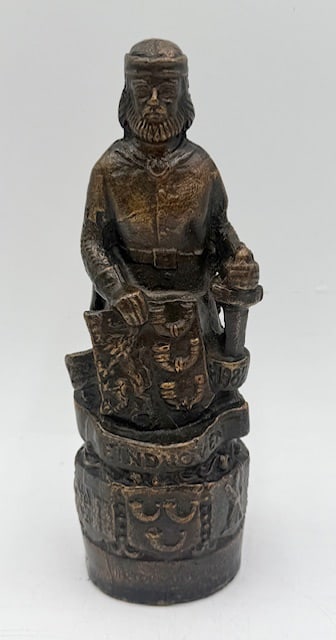 Duke Hendrik of Brabant Cast Bronze? Statue: Cast bronze? statue of Duke Hendrik of Brabant by Walter Eyck. Statue depicts the Duke standing on a barrel or cask base with imagery related to his rule. Hollow. Approximately 7.5"h. Photos are