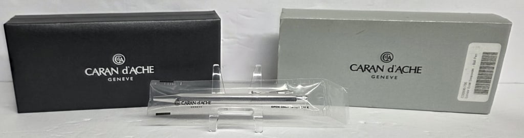 Caran d'Ache Ecridor Billie Eclat Ball Point Pen: Collectible Caran d'Ache Ecridor Billie Eclat ball point pen. Silver plated hexagonal brass body with intricate diamond engraved patterns. Push button mechanism. Pen is sealed in original plastic