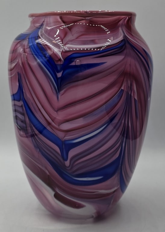 Artist Signed Hand Blown Art Glass Vase (1 of 9)