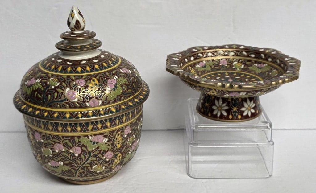 Thai Benjarong Lidded Jar And Pedestal Bowl (1 of 10)