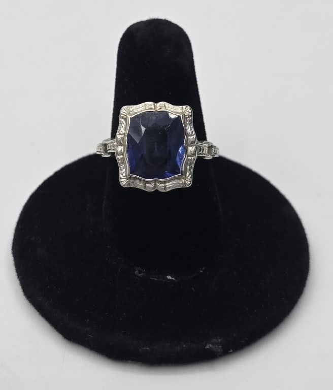 14kt Art Deco Gold & Blue Gemstone Ring - 4.3g (1 of 7)