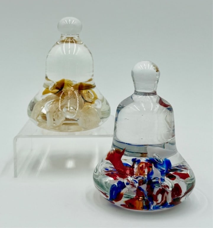 Pr. of Joe Rice Bell Shaped Art Glass Paperweights (1 of 10)