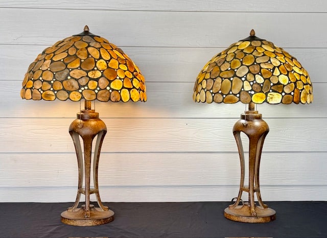Pair Shoreline Natural Stone Tiffany Style Lamps (1 of 11)
