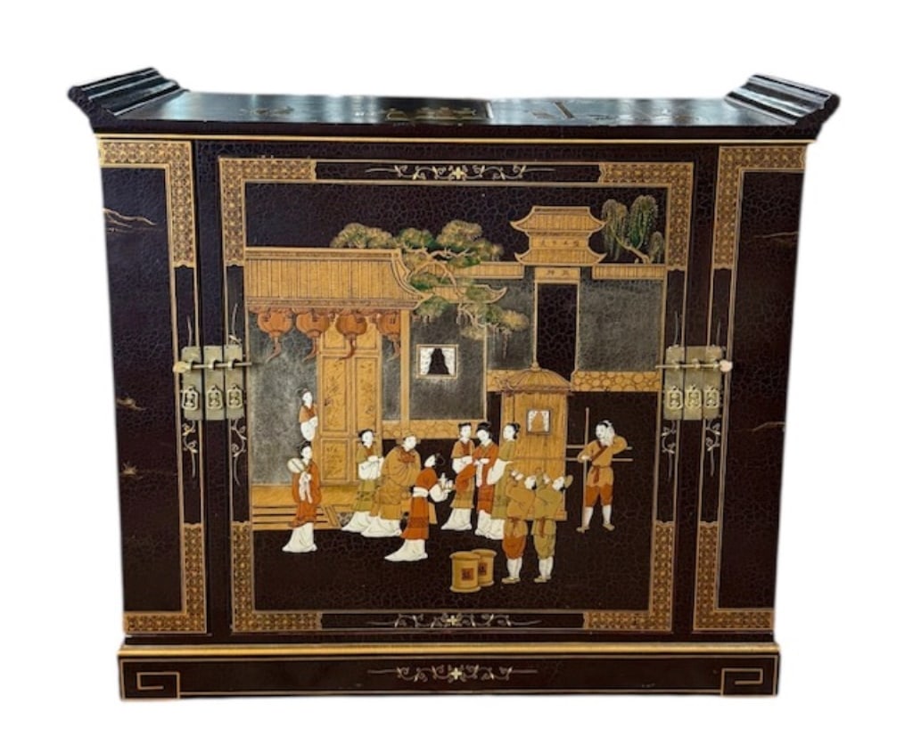 Vintage Chinese Black Lacquer Bar Cabinet (1 of 16)