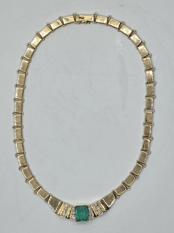 18k Emerald & Diamond Necklace - 51.1g (1 of 6)