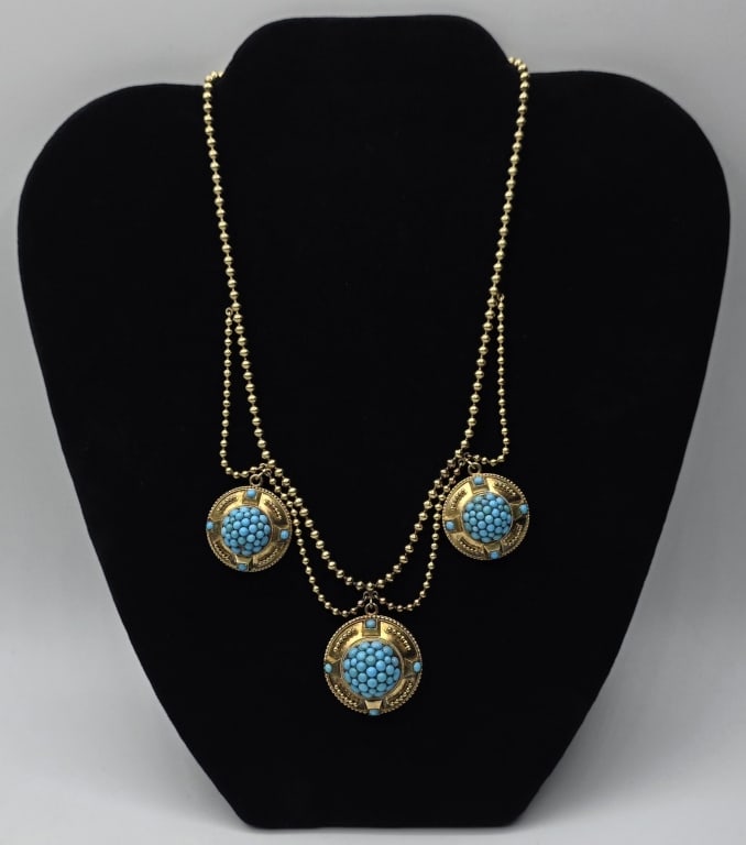 Vintage 22k Turquoise Festoon Necklace 43.0g TW (1 of 7)