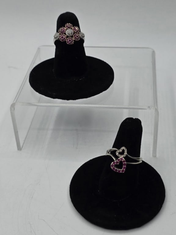 Two 14k Diamond and Pink Sapphire Rings-7.7g TW (1 of 11)