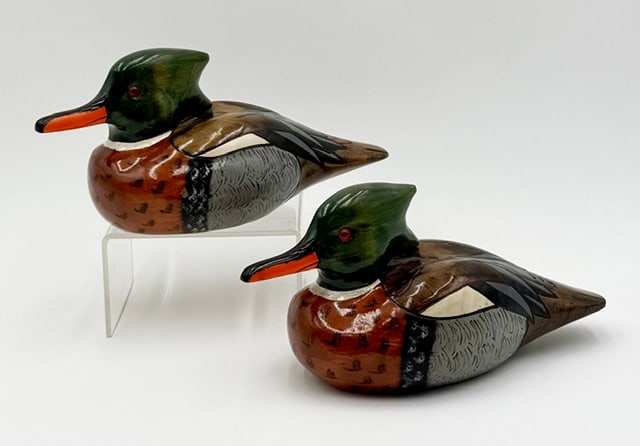 Pair Handcrafted Red Breasted Wooden Duck Decoys (1 of 15)