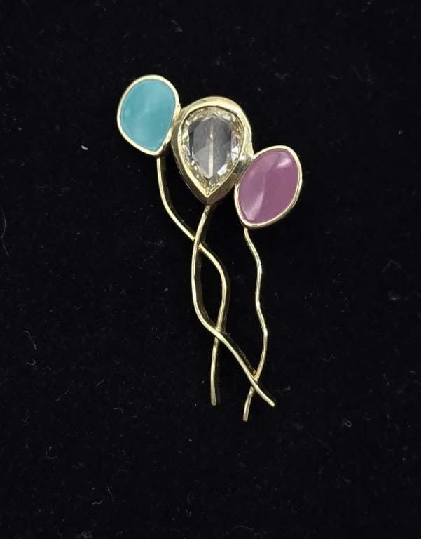 18k Diamond Enamel Balloon Pendant - 4.11g TW (1 of 4)