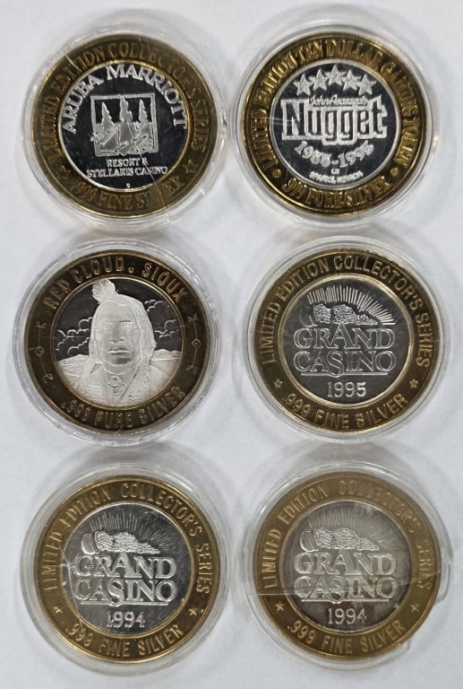 L.E. .999 Fine Silver Las Vegas Casino Tokens (1 of 6)