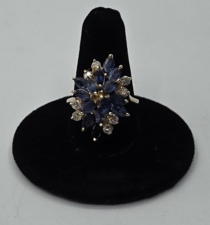 14k Diamond and Sapphire Cocktail Ring - 7g TW (1 of 7)