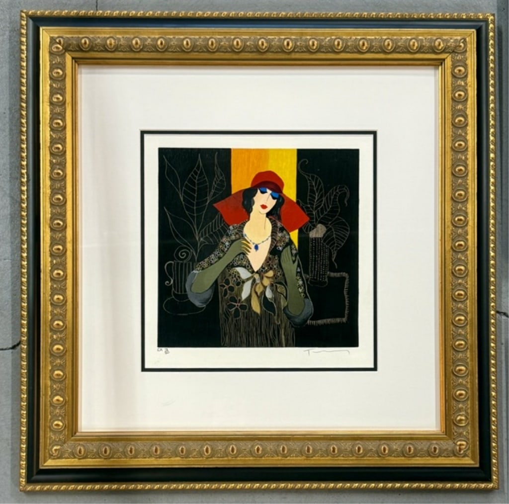 Framed & Signed Itzchak Tarkay "Red Hat" Serigraph (1 of 6)