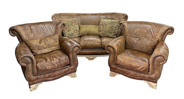 3pc Thomasville Rustic Leather Living Room Set (1 of 18)