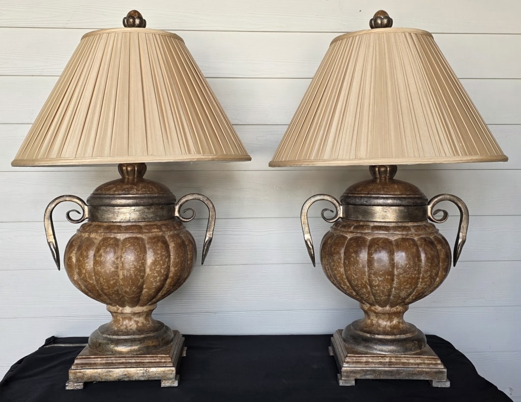 Pair Tortoise Shell Urn Table Lamps (1 of 4)