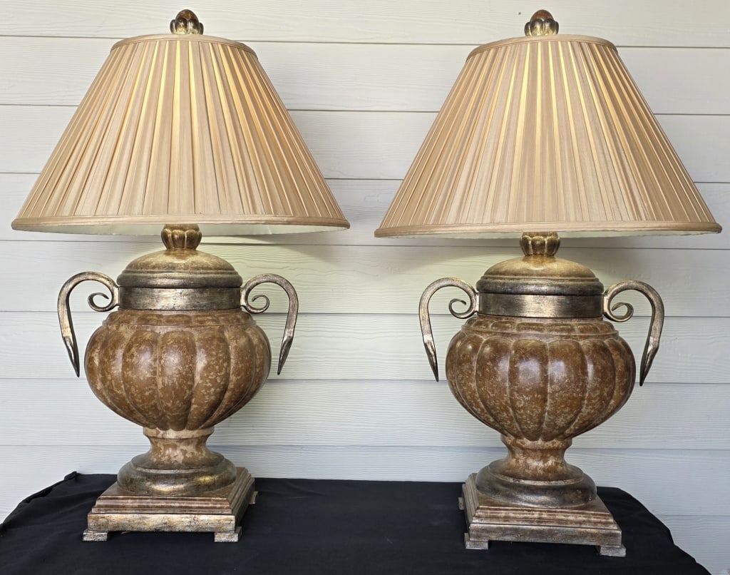Pair Tortoise Shell Urn Table Lamps - 2