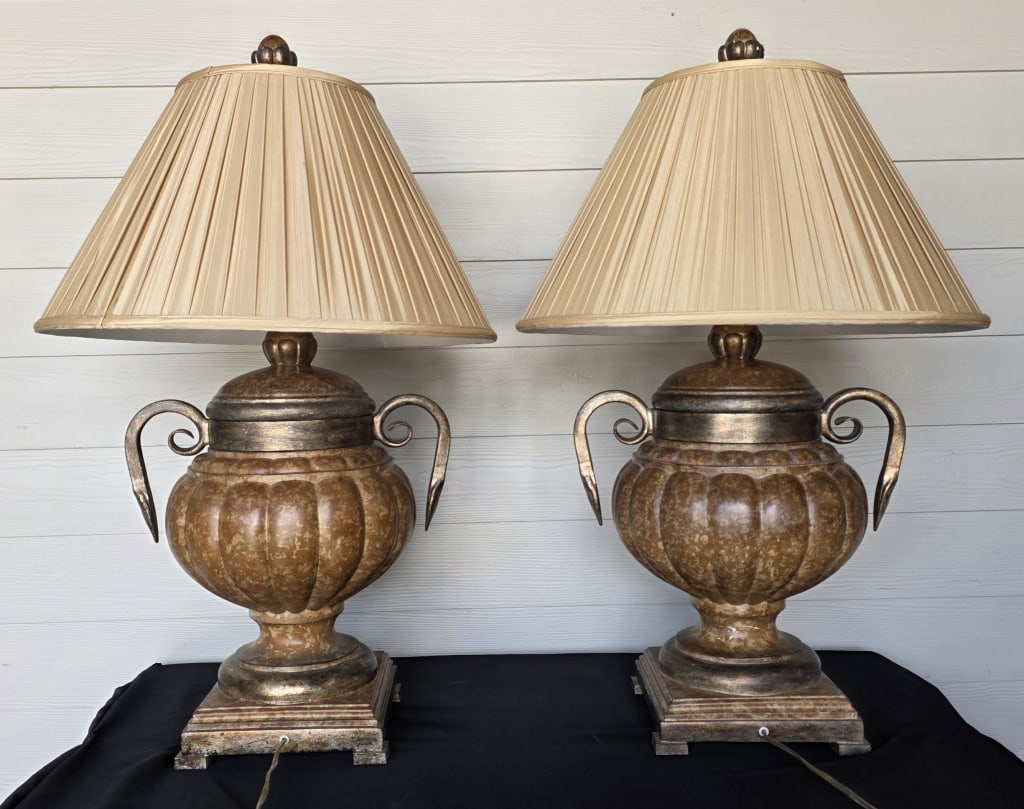 Pair Tortoise Shell Urn Table Lamps - 3
