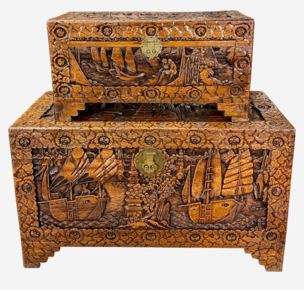 Pr. Vintage Chinese Camphor Wood Storage Chests (1 of 16)