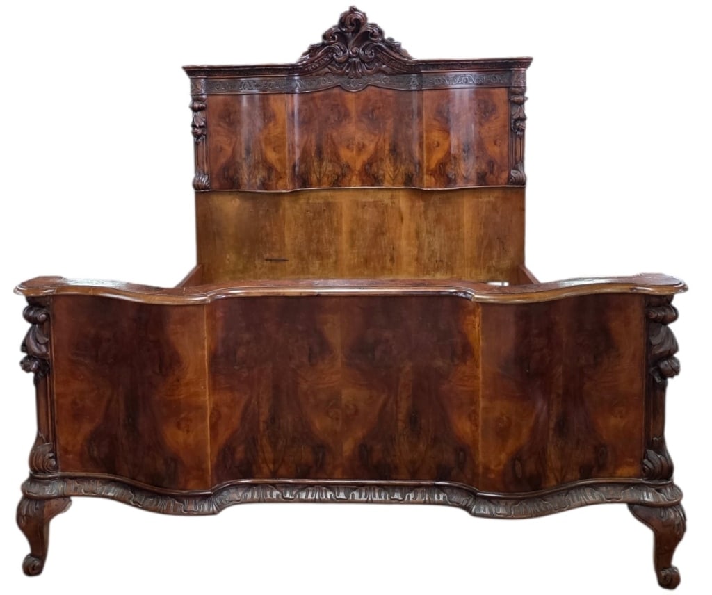 Vintage Italian Style Carved Burl & Walnut Bed (1 of 4)