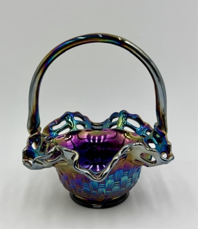 Vintage Fenton Open Edge Carnival Glass Basket (1 of 13)