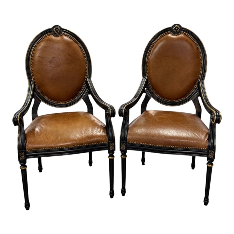Pair of Louis XVI Style Leather Armchairs (1 of 12)