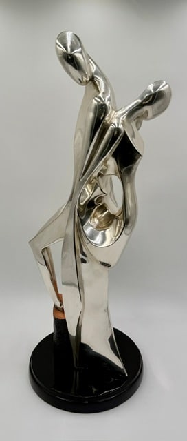 D'Argenta Mexico Neris Modern Sculpture: D'Argenta Mexico Neris modern sculpture featuring intertwined silhouettes. Signed and numbered. Produced using a proprietary electroforming process that features a copper and fiberglass core heavily p
