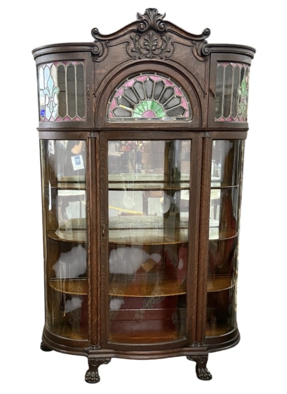 Antique Victorian Leaded Top Curio Cabinet (1 of 12)
