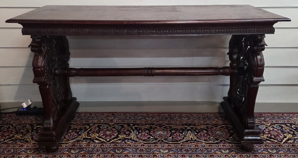 Antique Carved Wood Library Table (1 of 9)