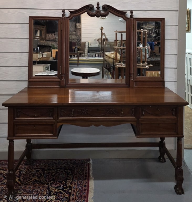 Vintage Wooden Tri Fold Vanity Dressing Table (1 of 7)
