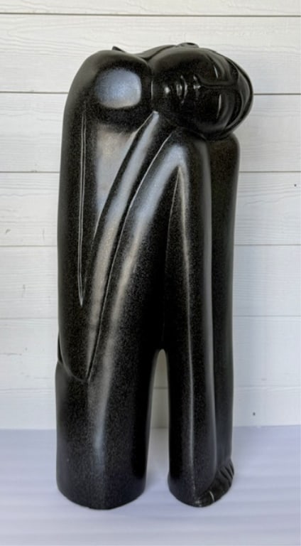 Modern Composition Sculpture of Female: Modern composition sculpture of a nude female. Inspired by artists like Constantin Brancusi and Pablo Picasso. Sculpture features a black finish with a speckled, matte texture. Approximately 30.25"h x