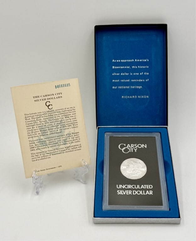 1884 Carson City Morgan Silver Dolllar: 1884 Cc - Carson City Morgan Silver Dollar. In Hard Plastic Case. Includes Gsa Presentation Box And Paper. Photos Are Considered Part Of The Condition And Description. R